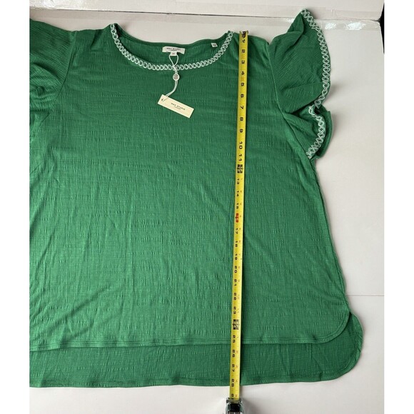 Max Studio Fancy Stitch Work Flutter Short Sleeve Amazon Green Top Size 2X NWT - Picture 6 of 12